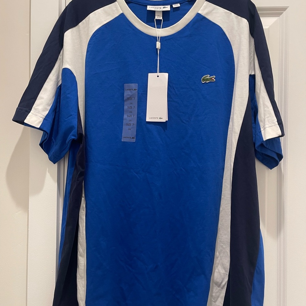 Men’s Lacoste Colorblock Cotton Jersey T-Shirt Size XXL Blue Black White Racing